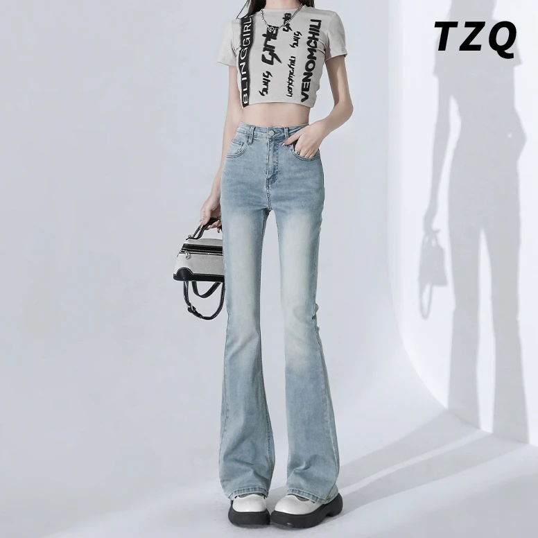 浅色美式微喇牛仔裤女爆款2025新款显瘦弹力马蹄喇叭裤TZQ102811