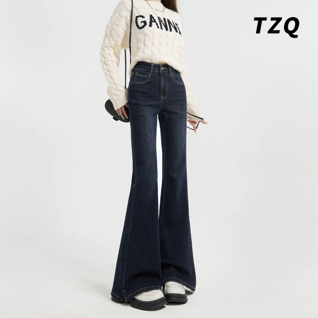 2024年秋冬季新款微喇牛仔裤女高腰休闲显瘦拖地喇叭裤TZQ111032