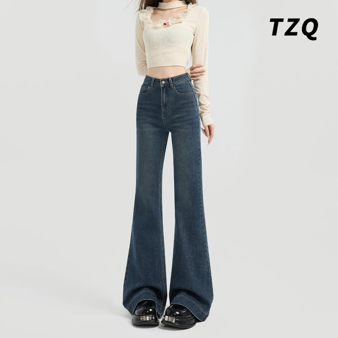 美式辣妹微喇牛仔裤女2025秋季百搭高腰显瘦拖地喇叭裤TZQ120415