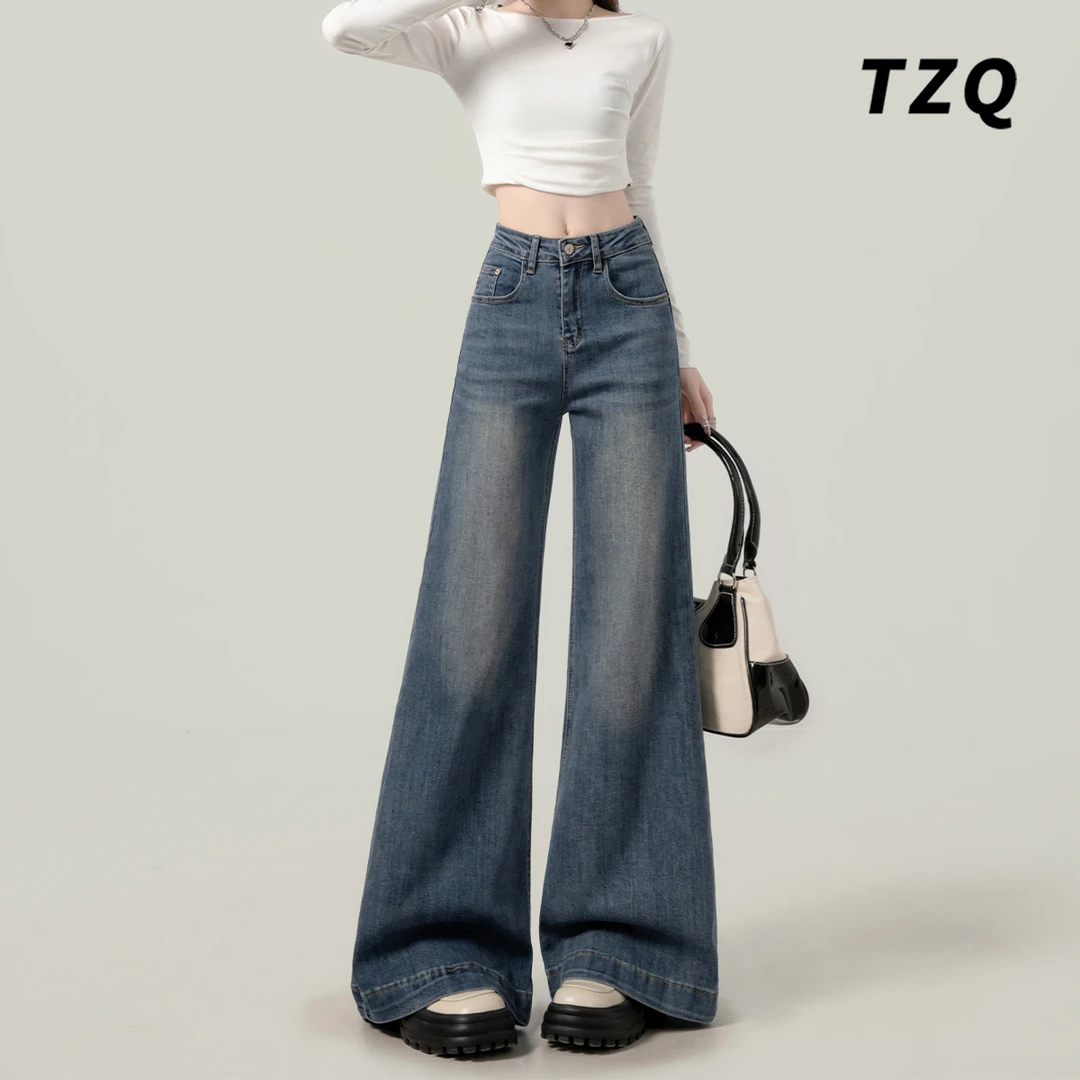 美式复古微喇牛仔裤女款爆款2025秋季不贴腿弹力显瘦马蹄喇叭裤子