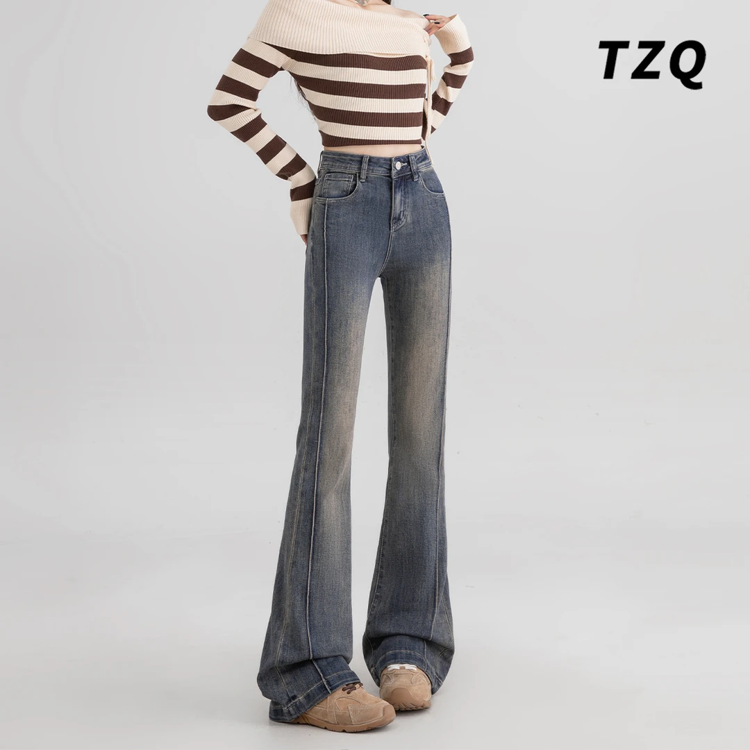 韩系微喇牛仔裤女2025秋冬季新款高腰显瘦百搭喇叭裤子TZQ112857