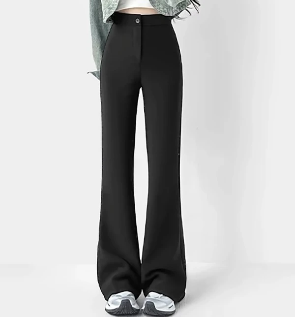 大娟24185冬季加绒百搭气质显高显瘦弹力微喇裤黑色休闲裤女