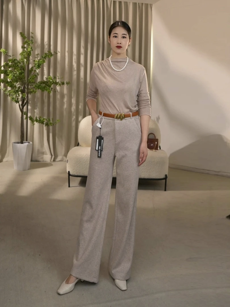 秋冬新款纯色时尚高端休闲裤气质百搭高腰窄版显瘦阔腿裤直筒裤