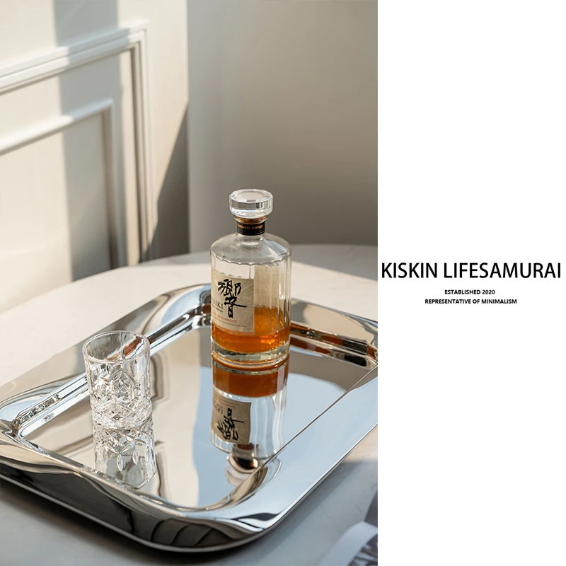 欧式不锈钢餐用托盘家用长方形水杯收纳下午茶具托盘西餐餐盘家用