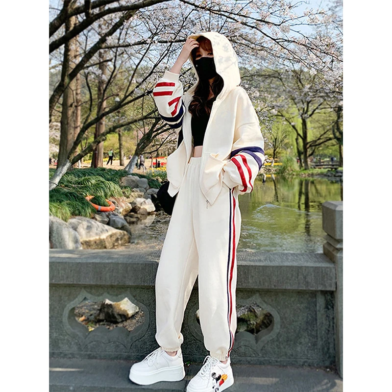 【61166潮流时尚纯棉卫衣运动套装女春秋新款显瘦韩版休闲服两件套