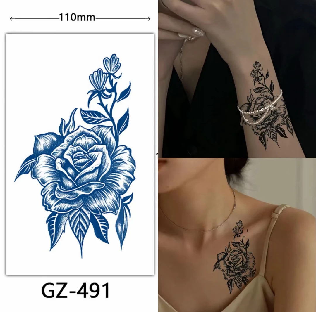 牡丹花脚裸锁骨手臂草本贴画