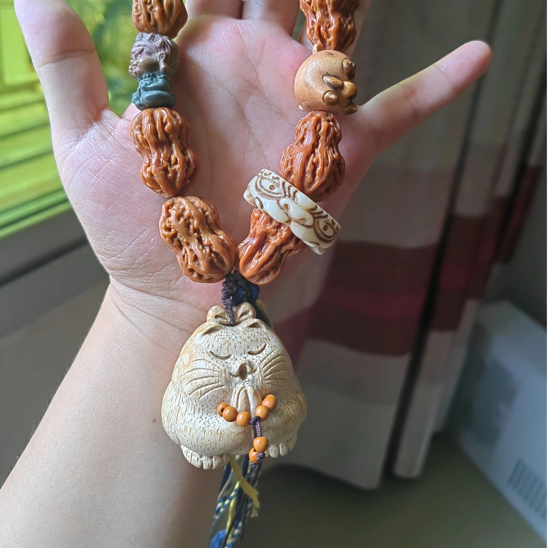 原创设计纯手工竹根雕刻招财猫做工精细开脸可爱双手合十设计手持