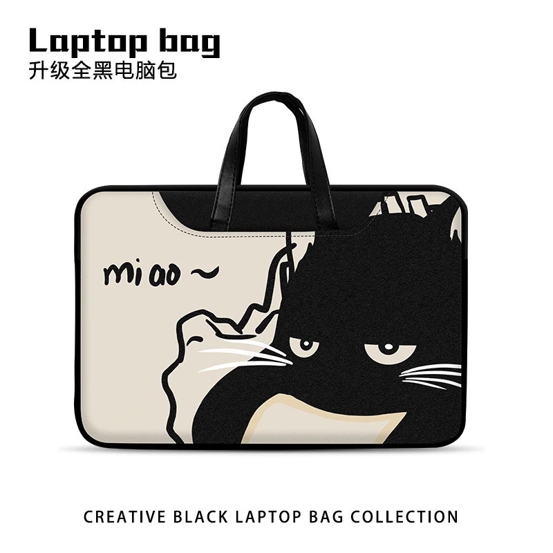 可爱黑色猫咪手提电脑包男女适用于苹果联想小新戴尔灵越华为小米