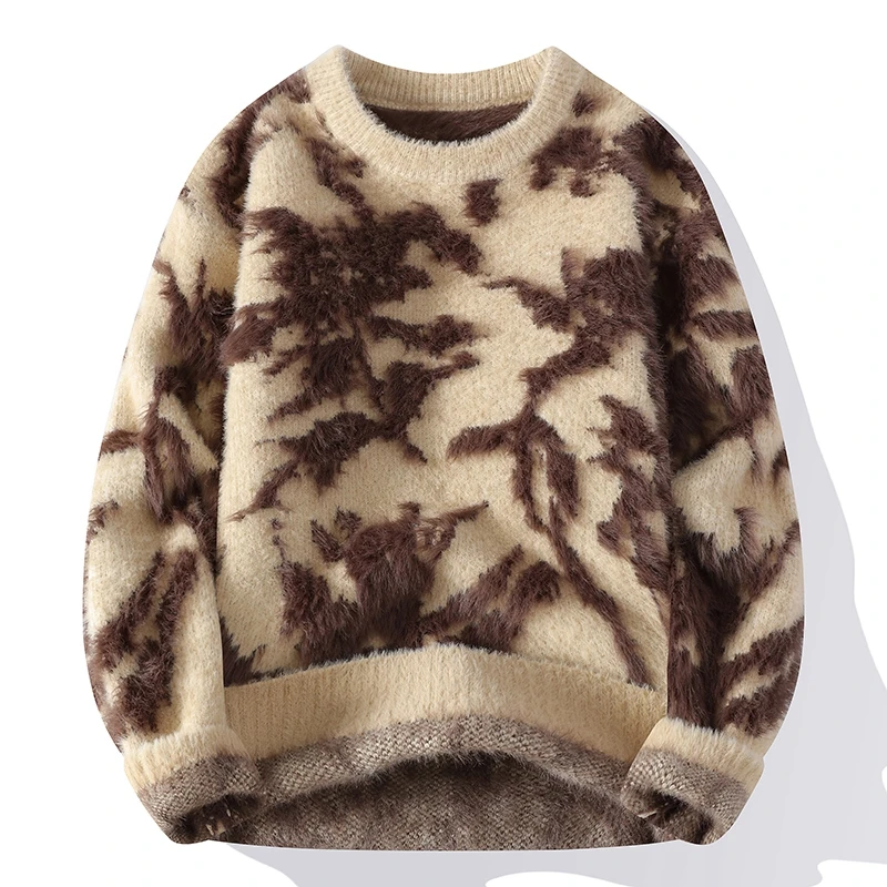 2024秋冬季男士休闲情侣复古宽松潮流加厚圆领打底保暖韩版毛衣