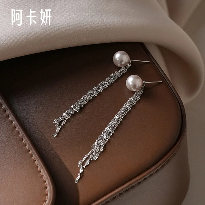 阿卡妍 925银耳饰 长款曼塔玫瑰紫耳钉女超闪嘴唇链流苏两戴耳环