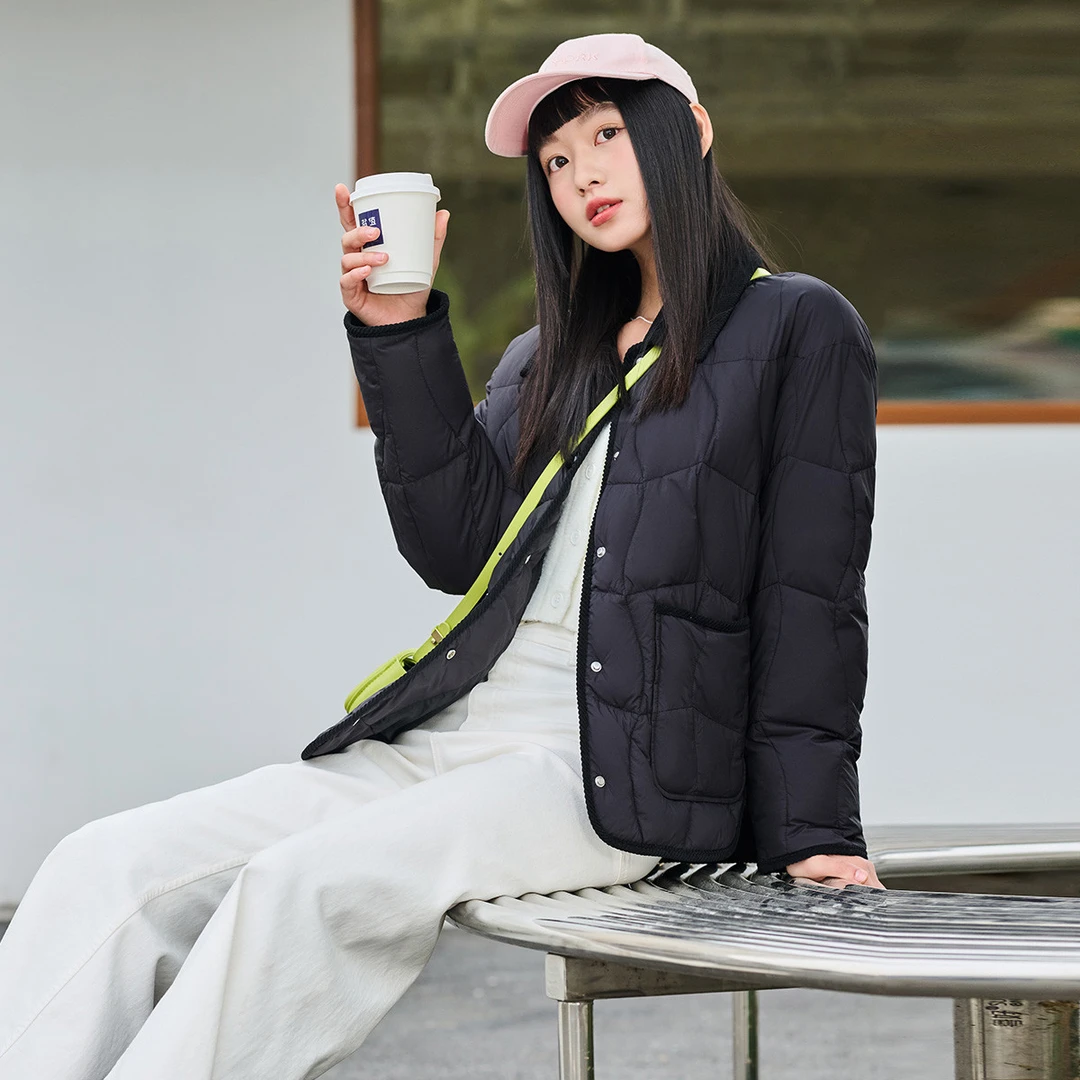 坦博尔｜饼干羽绒服女2024短款灯芯绒翻领学院风新款