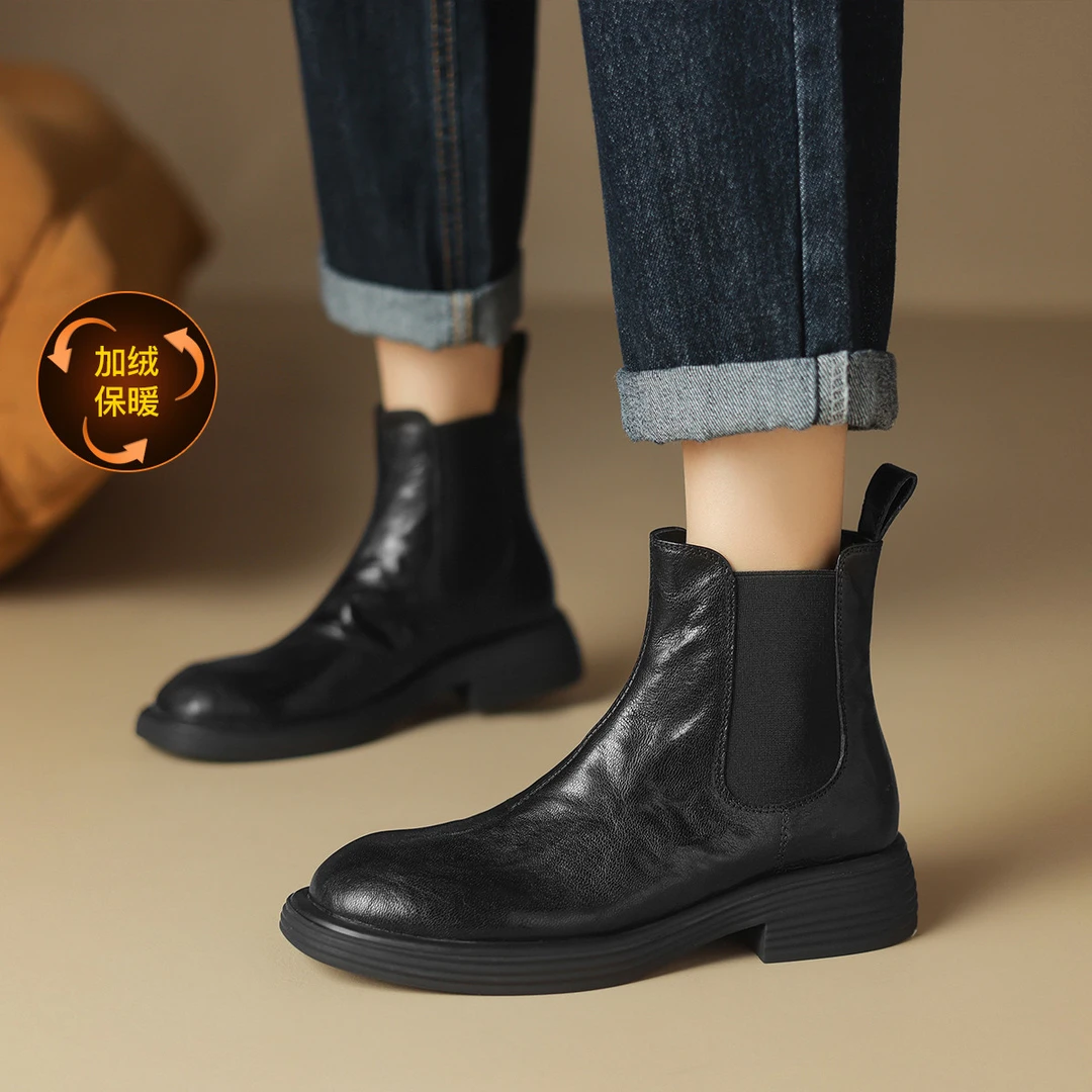 星期六｜【优质羊皮】星期六切尔西靴褶理短靴加绒马丁靴女靴