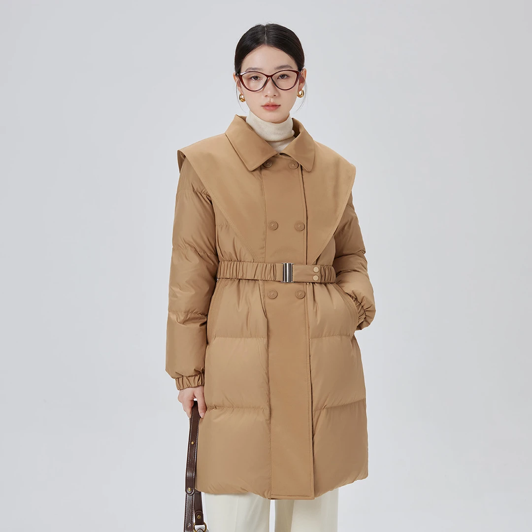 艾莱依｜【明星同款】2024新中式国风云肩羽绒服女冬季翻领外套女