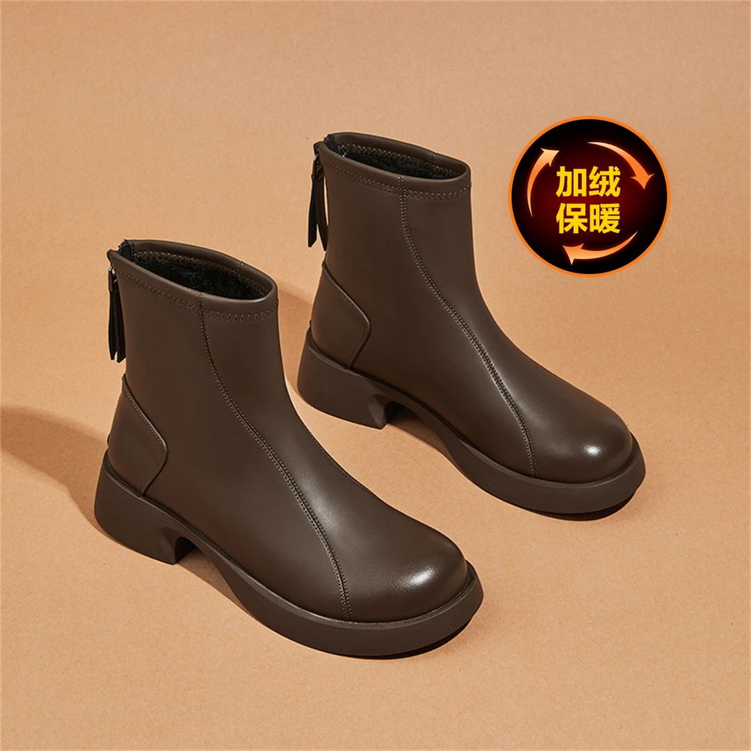 星期六｜【加绒保暖】星期六马丁靴女百搭秋冬款瘦瘦靴子粗跟短靴