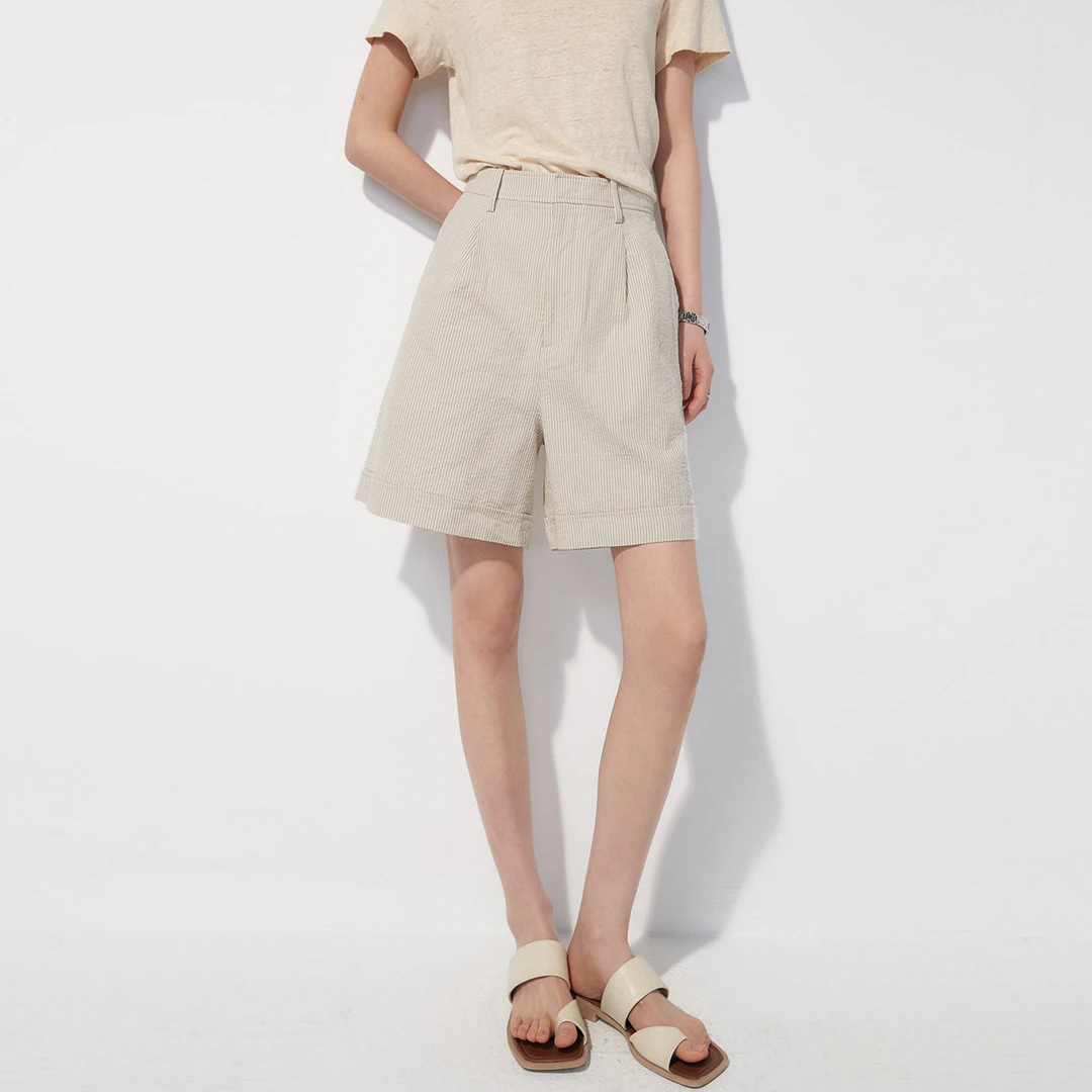 初棉｜【轻盈步伐】百慕大短裤女 24春夏高腰直筒休闲裤a字显
