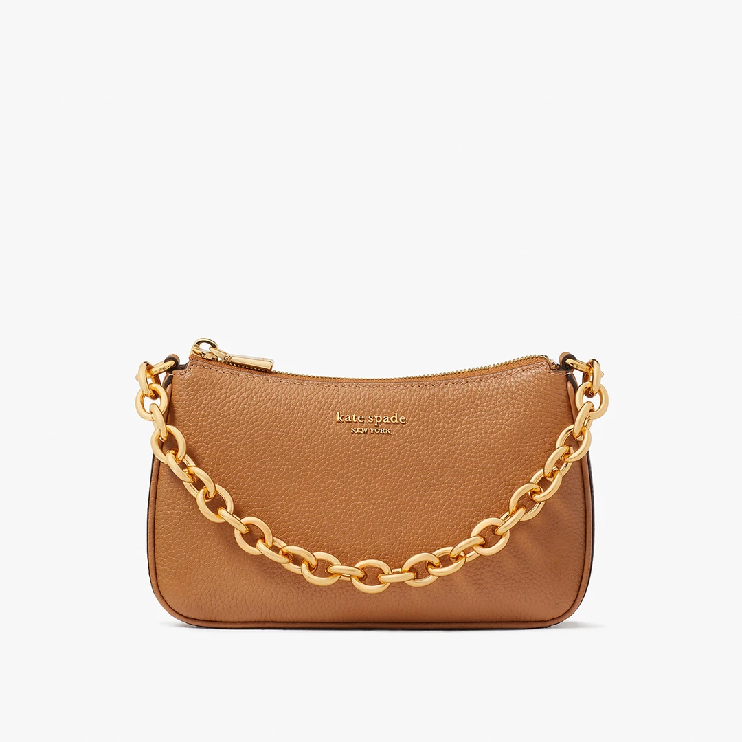 kate spade｜国庆礼物品牌自营JOLIE小号老花牛皮革拉链单肩包麻