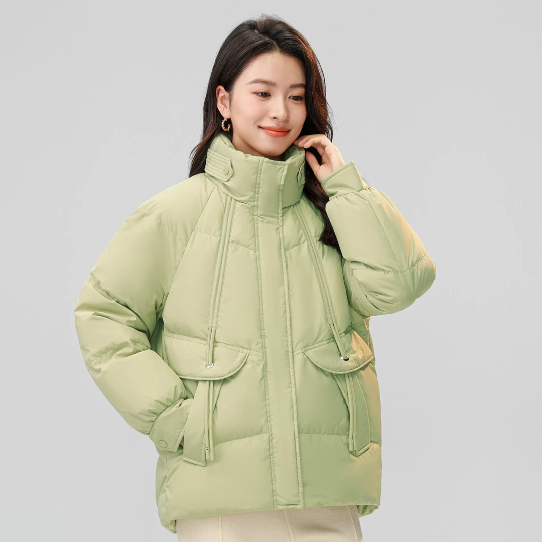 冰洁｜短款羽绒服女秋冬纯色立领抽绳宽松小个子保暖羽绒服女士外