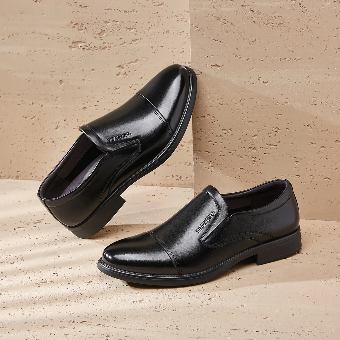 意尔康｜【牛皮】春秋薄款男士真皮套脚德比鞋休闲皮鞋正装商务皮