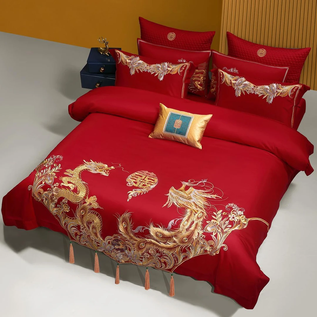 【岛主专属】水星家纺60支婚庆长绒棉红色多件套