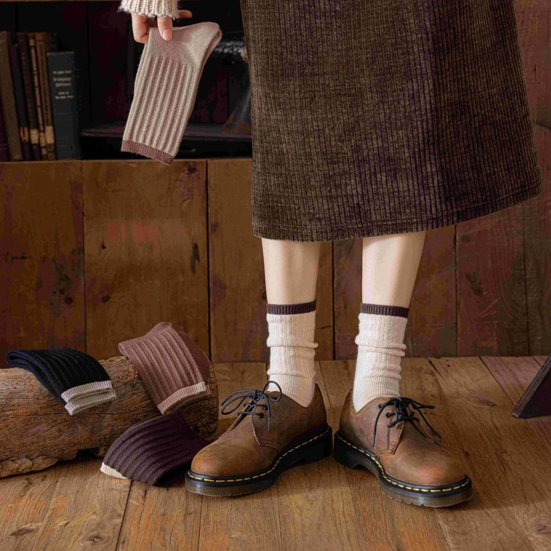 【LeTao socks复古暖绒堆堆袜】双针高定版中筒袜简约秋冬