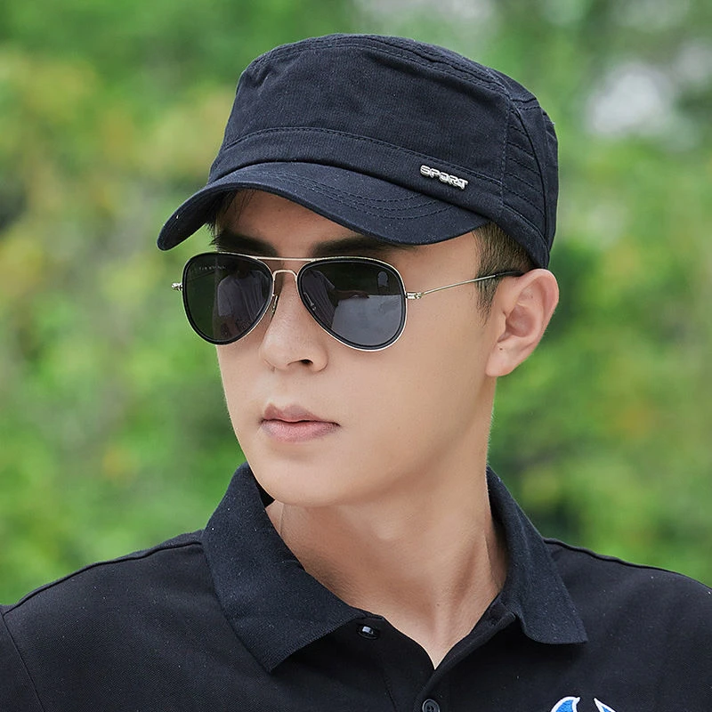 短檐男士平顶帽帽子爸爸休闲军帽百搭太阳帽纯棉春秋中年鸭舌帽男