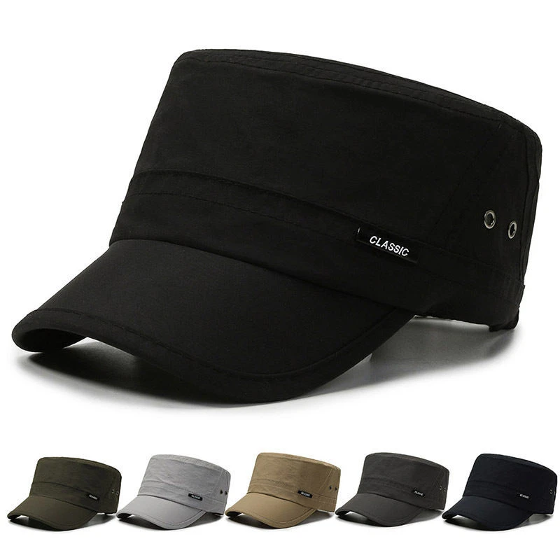 新款时尚中年男士平顶帽子夏季透气遮阳鸭舌帽户外休闲透气帽