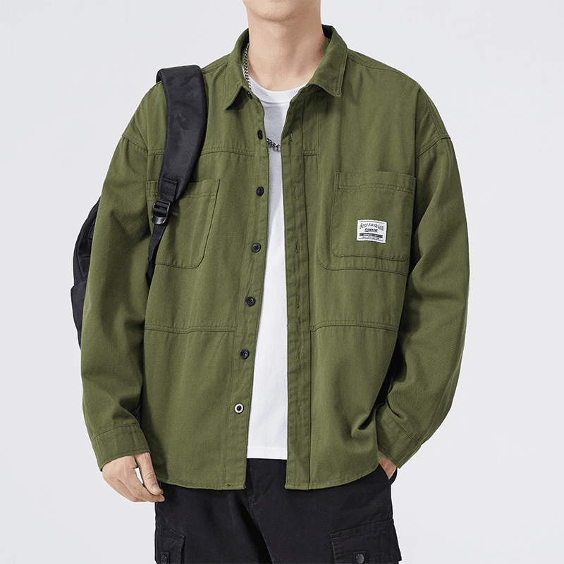美式工装衬衫式夹克外套男2024春秋新款宽松日系复古休闲长袖衬衣