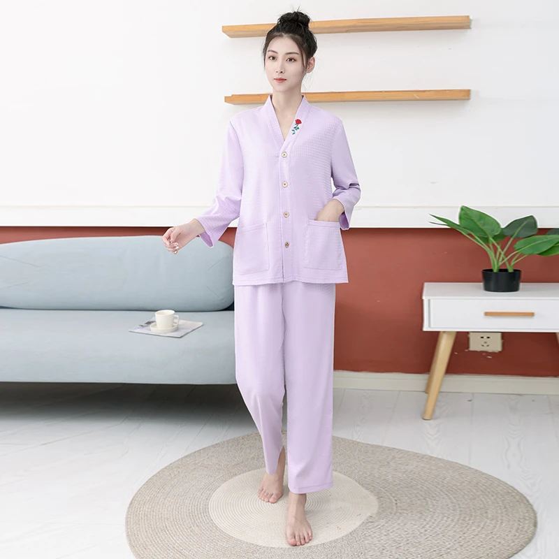 【秋季新款】新款长袖长裤棉秋家居服大码情侣睡衣华夫格休闲套装