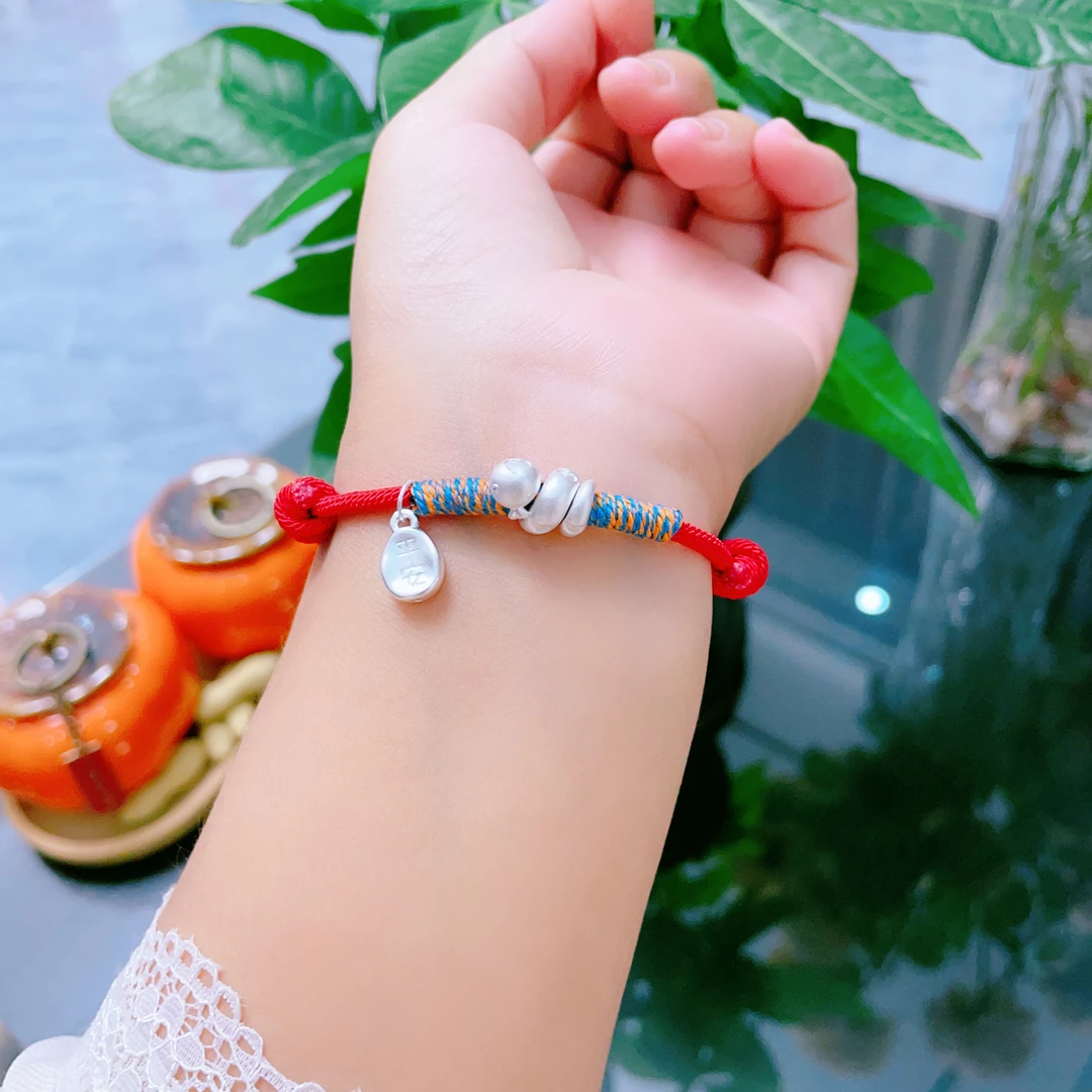 足银手链 999足银卷卷蛇手绳女纯银生肖蛇手链男红款绳编织礼盒