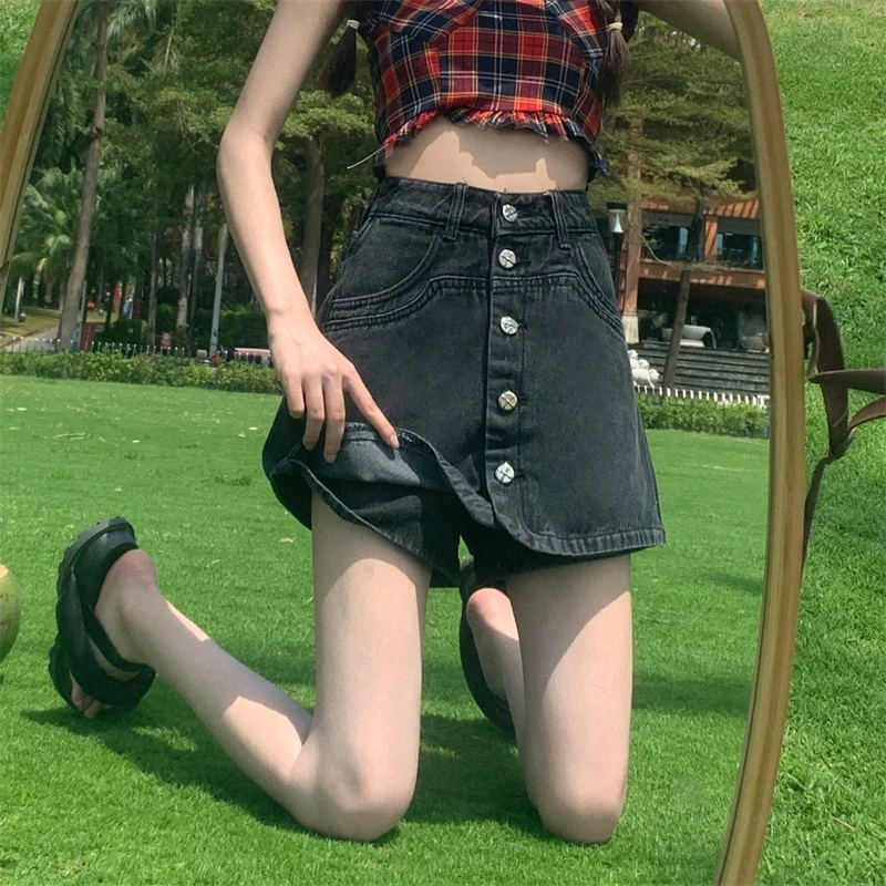 【宠粉价】大码高腰牛仔短裤女夏季薄款宽松显瘦小众a字包臀裤裙