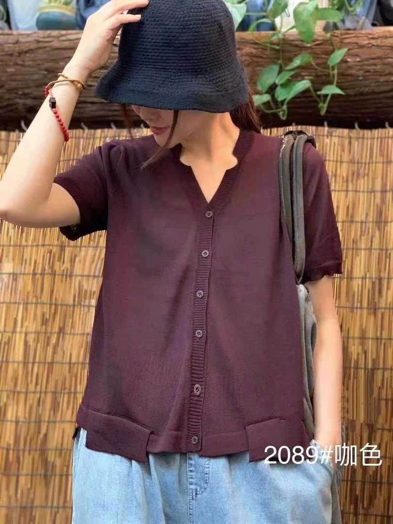 2089复古时尚休闲百搭纯色麻料针织衫开衫
