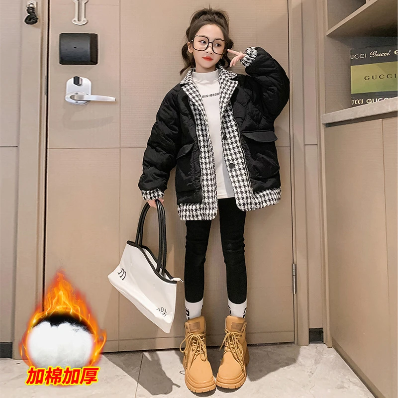 女童棉服冬装2023新款洋气中大儿童假两件韩系棉衣加厚棉袄外套潮