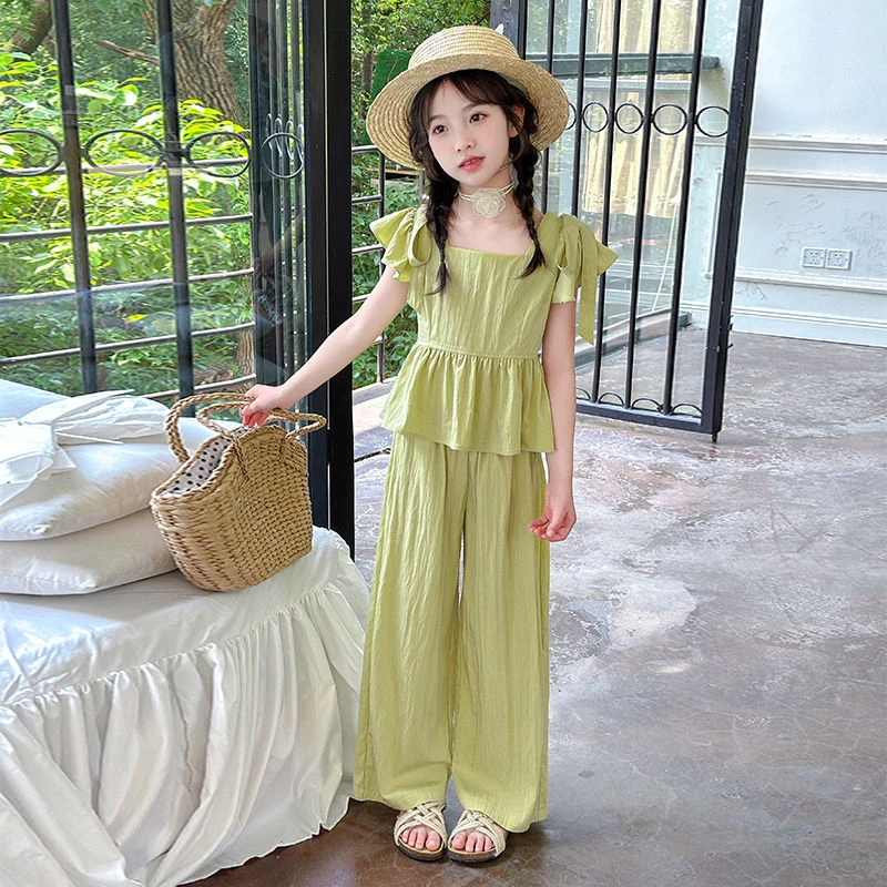 女童夏装休闲裤套装清爽舒适2025新款时尚中大童上衣山本裤两件套