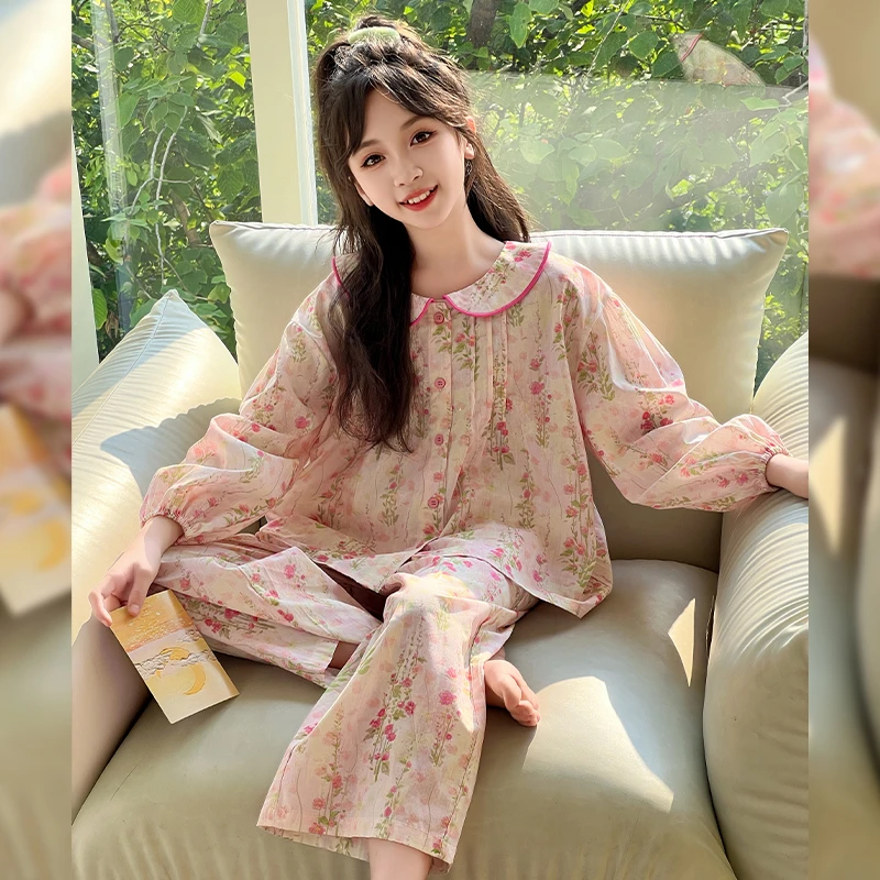 女童装纯棉睡衣清新可爱甜美春秋季长袖长裤家居服两件套舒适洋气