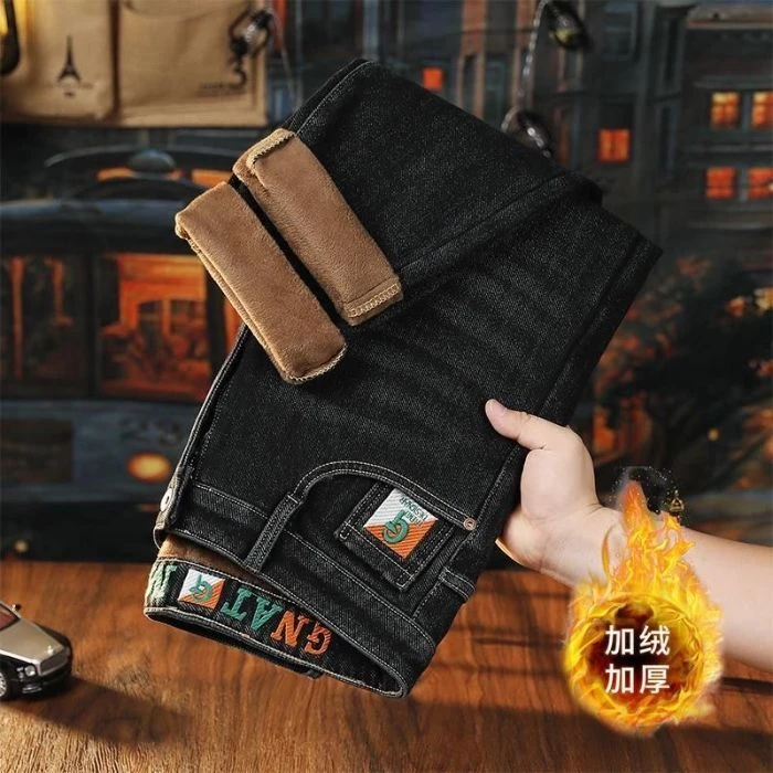 2024加绒加厚可选秋冬新款爆款欧版修身直筒潮流百搭男士牛仔长裤