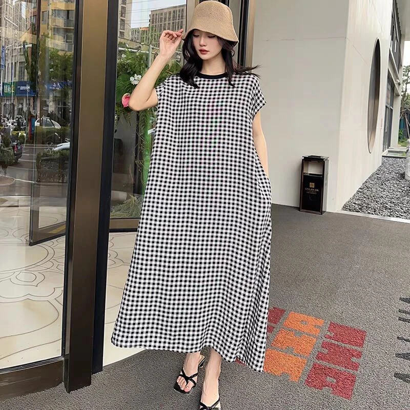 人造棉连衣裙夏季女2025新款法式复古气质宽松慵懒风显瘦棉绸长裙