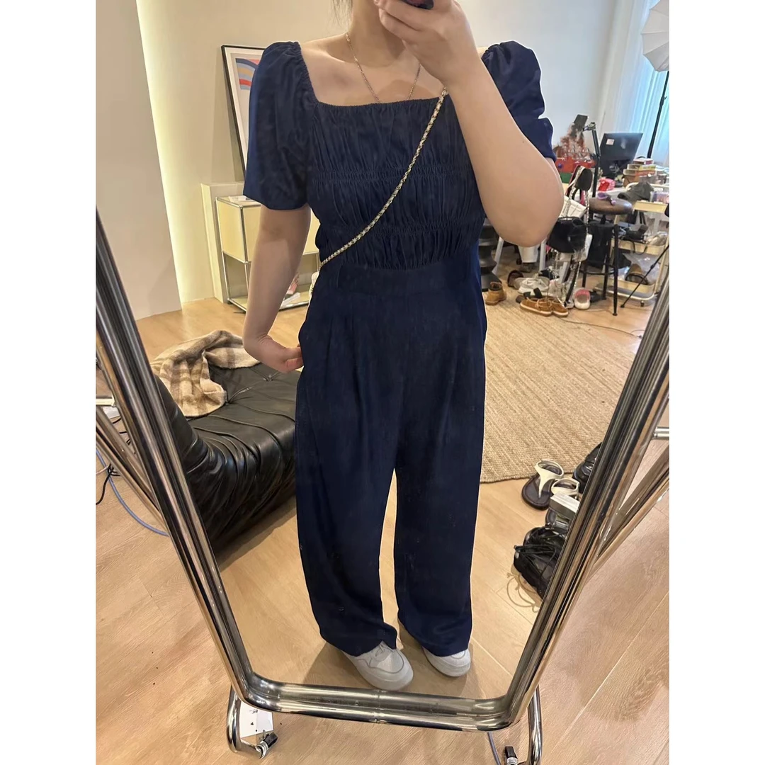 晶咕【摩登指南】简约大领口泡泡袖连衣裤腰部打揽夏季气