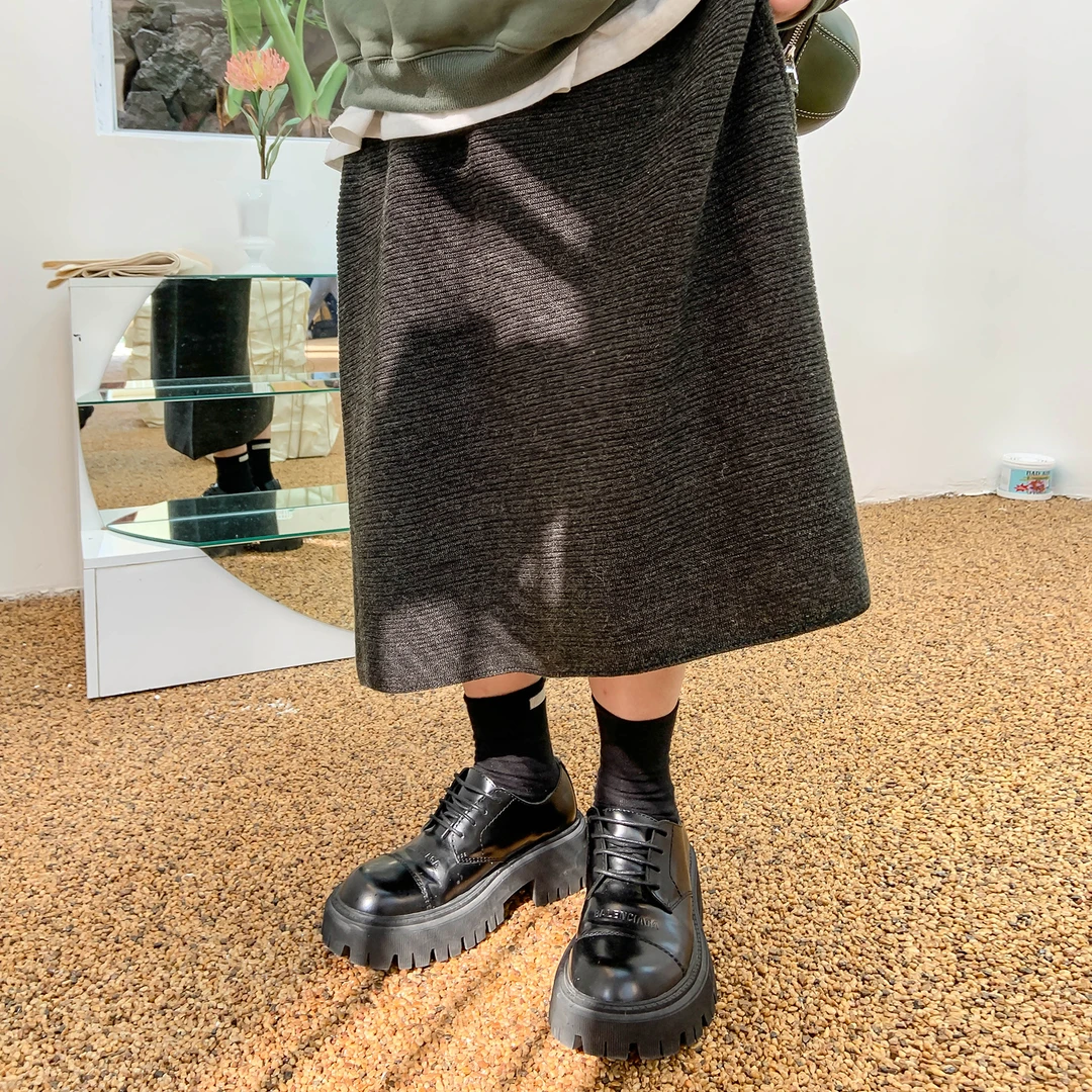 晶咕横条织法半身中长裙百搭复古秋冬显瘦中长款