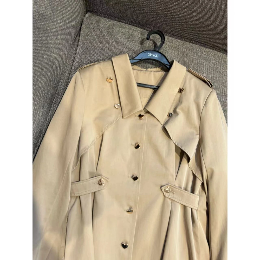 晶咕【阿拉善之约】翻领长袖单排扣风衣式连衣裙气质时尚收腰