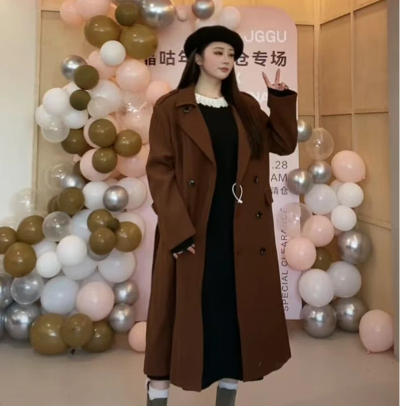 晶咕港风高级感双排扣灯芯绒大衣设计师中长款气质