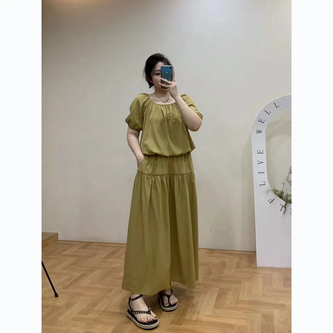 晶咕【慵懒派】法式U领两穿宽松休闲小衫+松紧腰半身