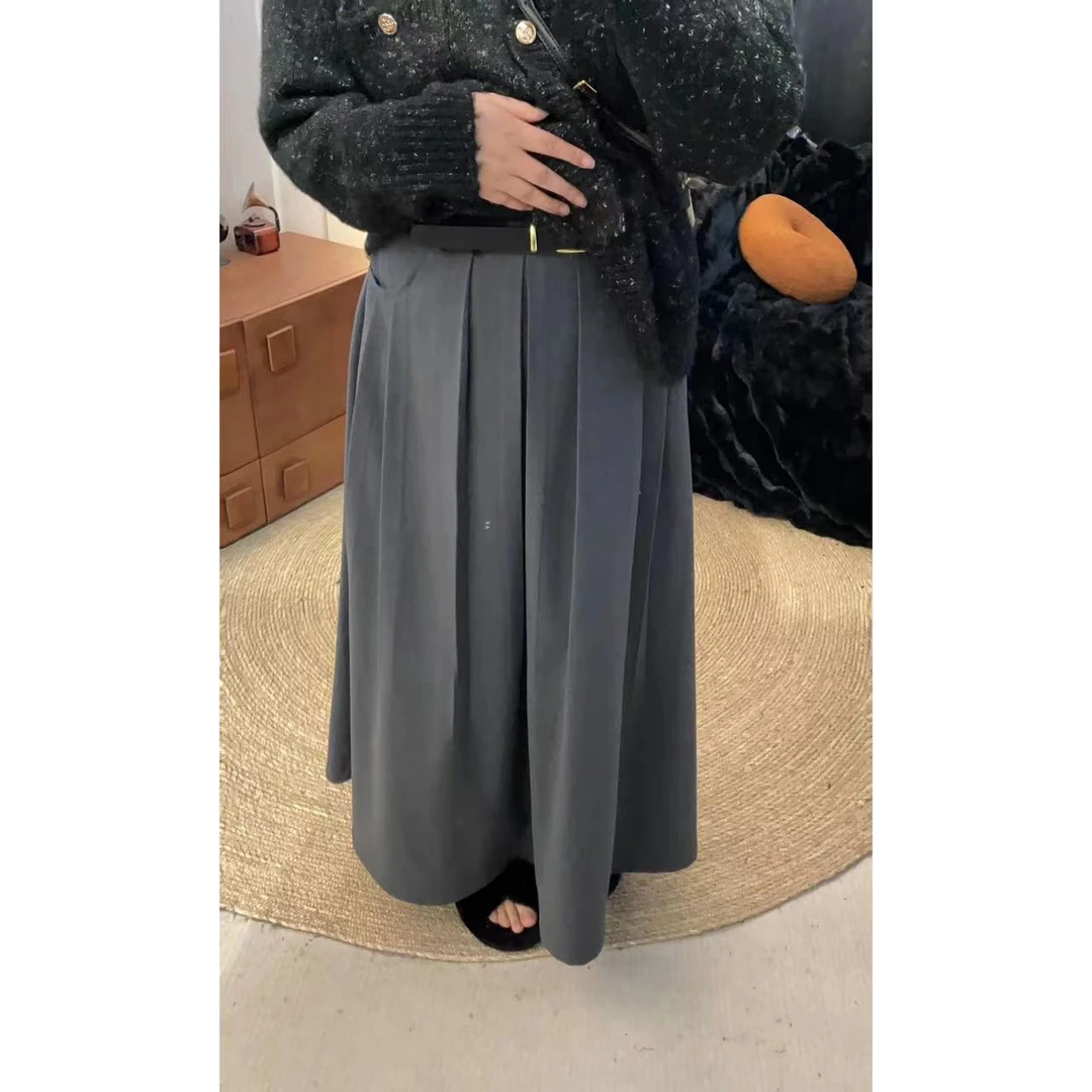 晶咕【纽约美术馆】内工字褶气质长款半裙基础