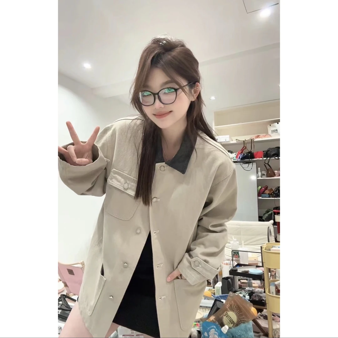 晶咕【早秋发布会】设计感灯芯绒领子拼接复古大口袋宽松外套