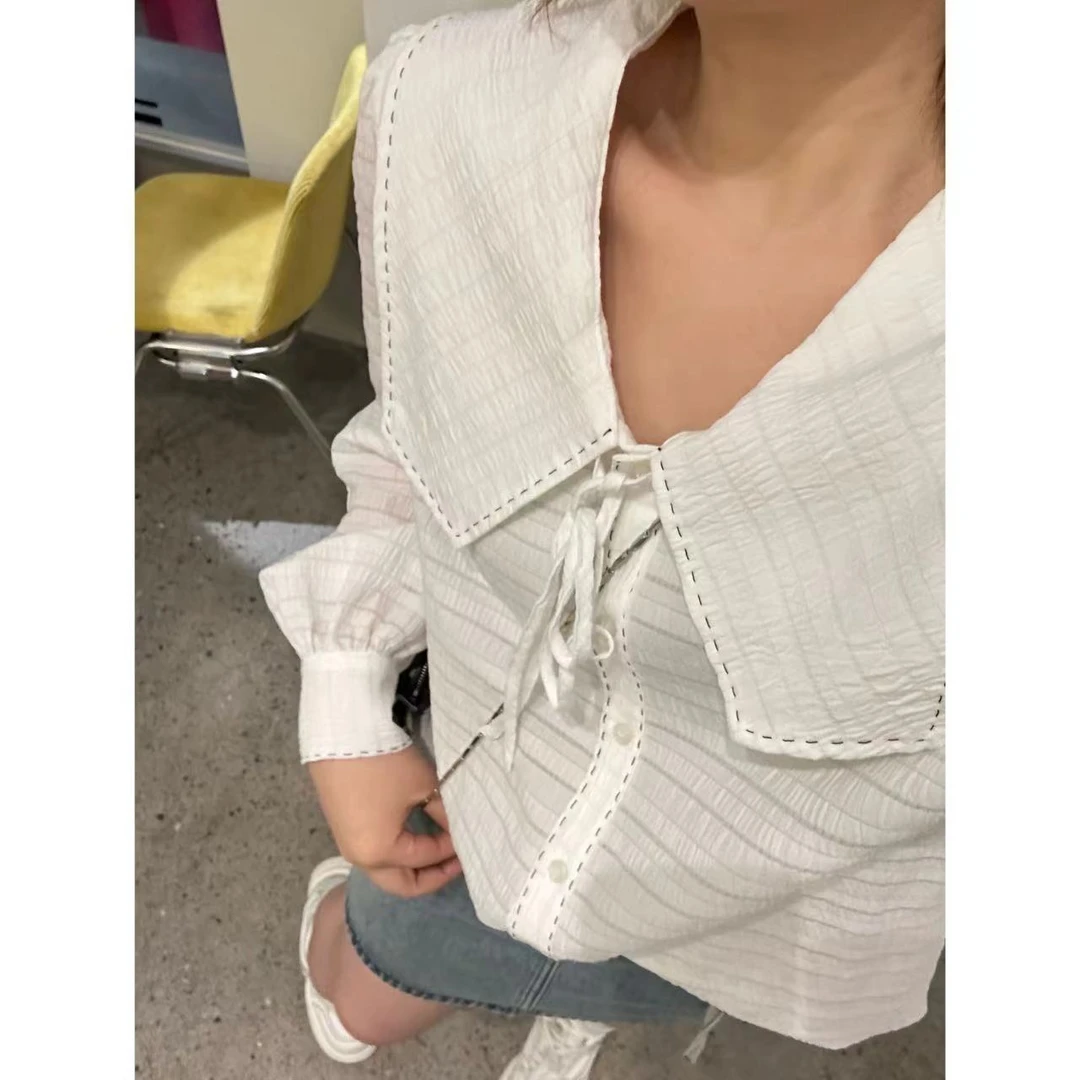 晶咕 【奶糖乐园】显瘦娃娃领长袖衬衫气质法式设计感