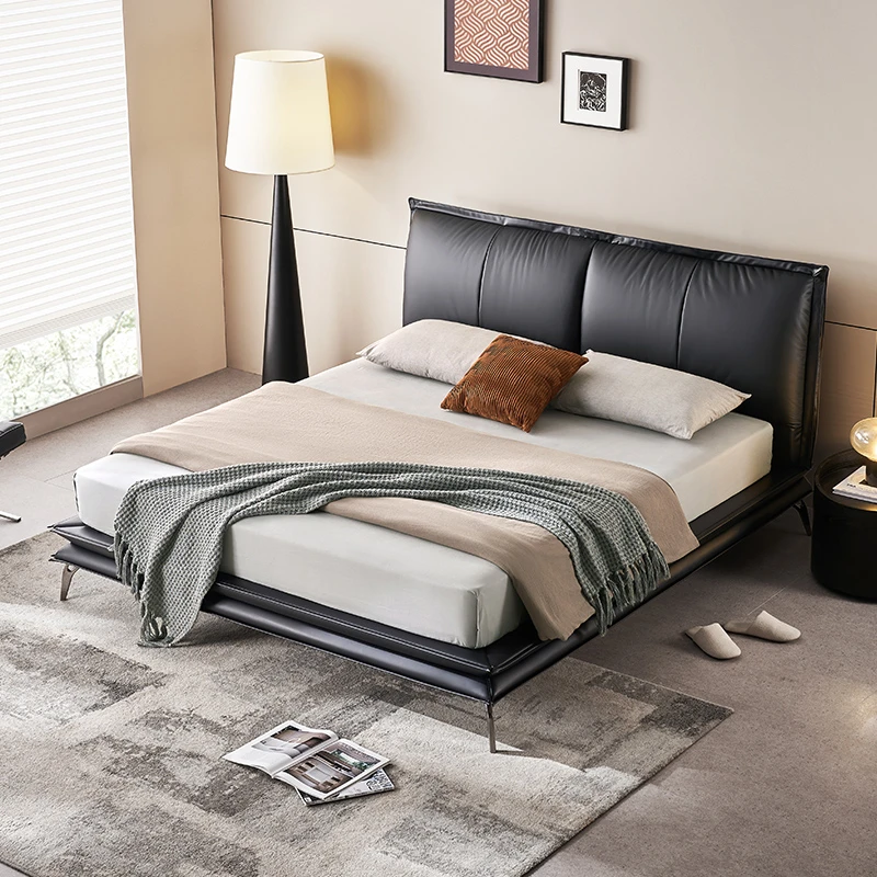 顾家家居KUKAHOME纳帕头层黄牛皮卧室高脚双靠包软床大床DS8192B