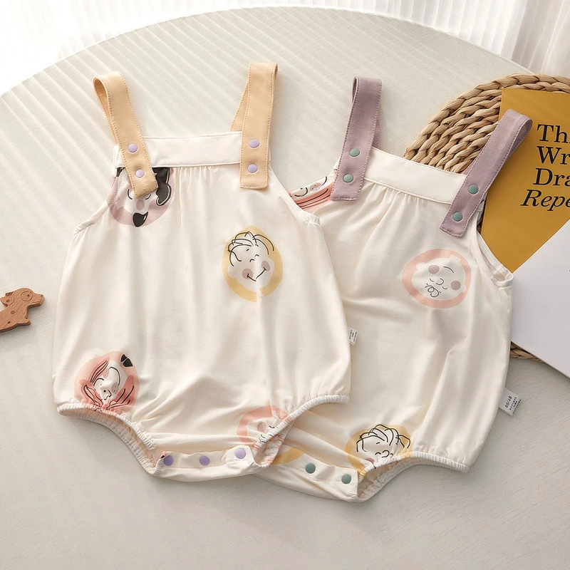 美人头宽吊带包屁夏季莫代尔无袖婴儿连体衣薄款新生儿三角哈衣