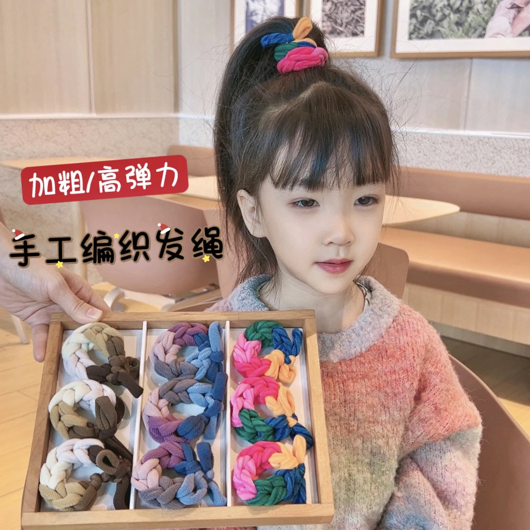 多巴胺撞色编织加粗皮筋女扎发高弹力耐用扎马尾发绳手工少女头绳