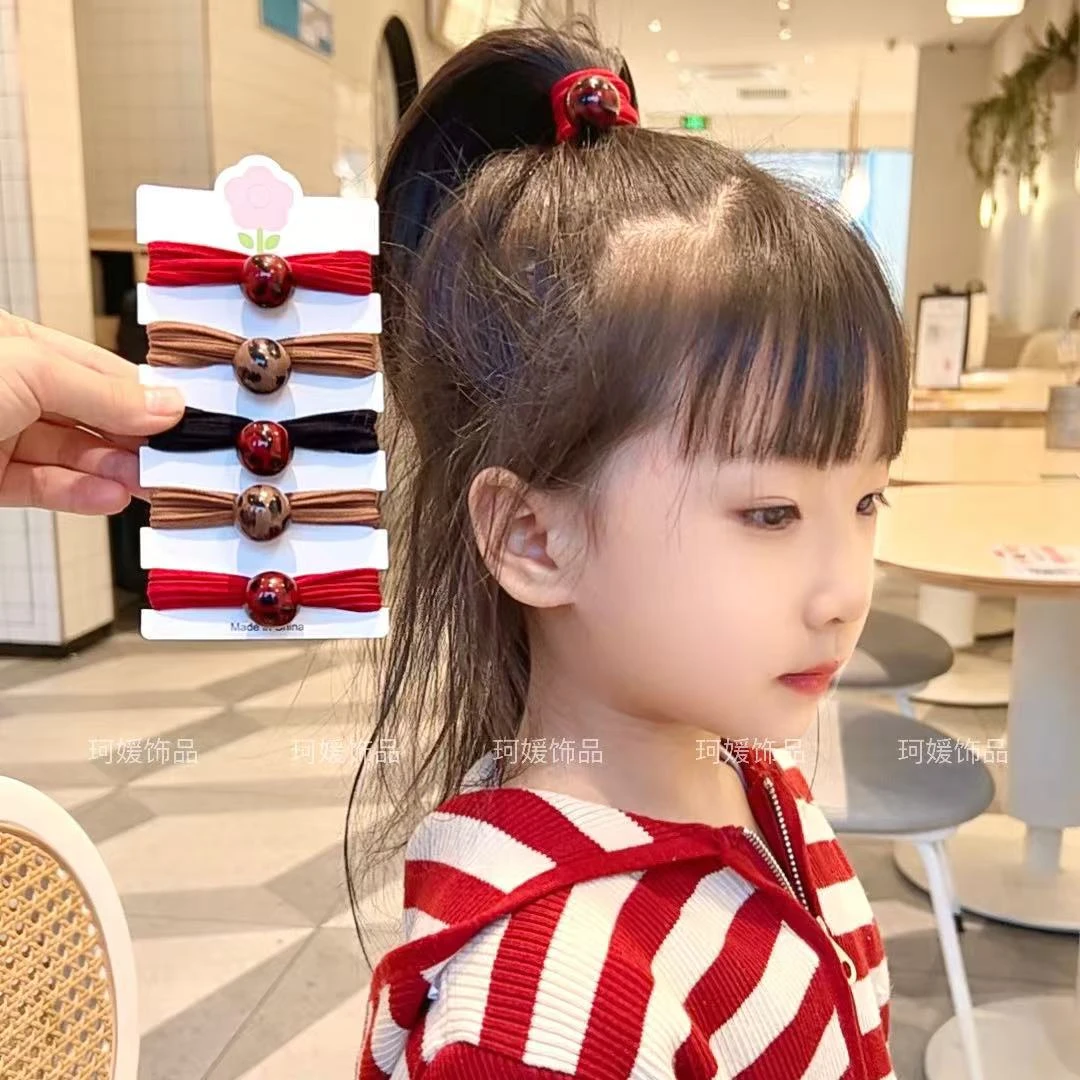 简约豹纹圆球条纹扎发头绳高弹力发圈女马尾头绳