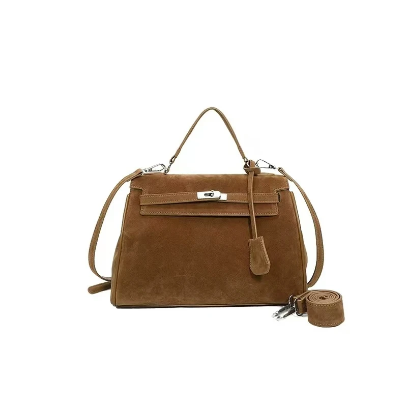 【主播推荐】复古磨砂绒面凯莉包轻奢时尚百搭棕色经典简约单肩肩包