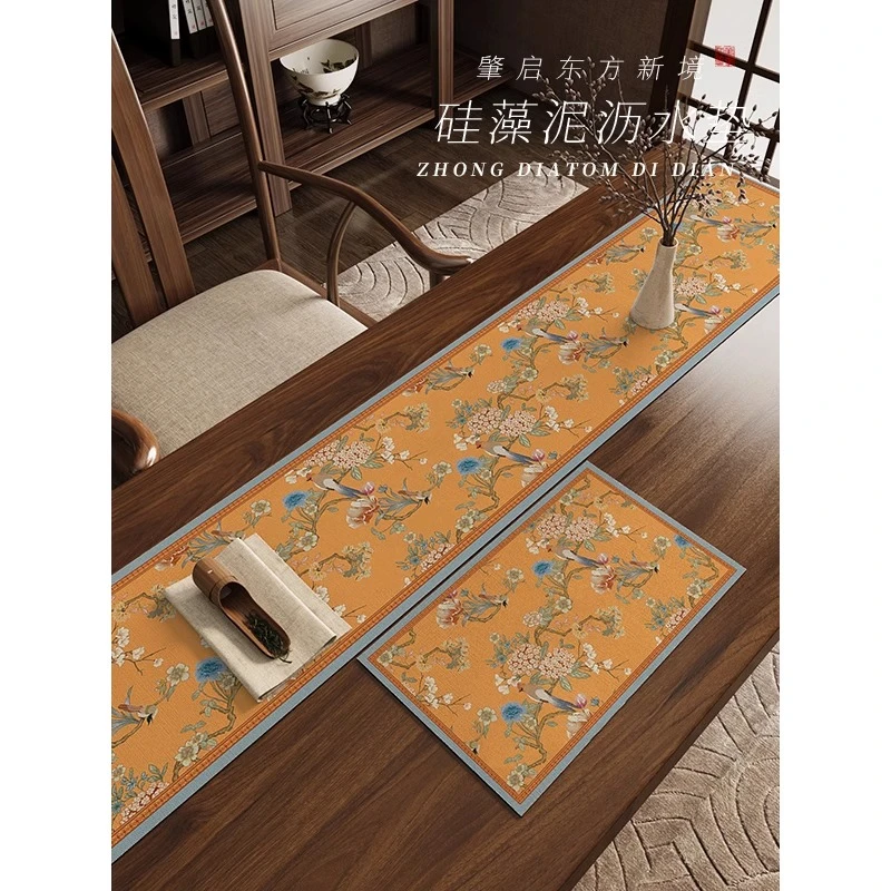 新中式禅意硅藻泥茶席复古桌旗茶垫茶桌垫布茶台吸水杯垫轻奢高端